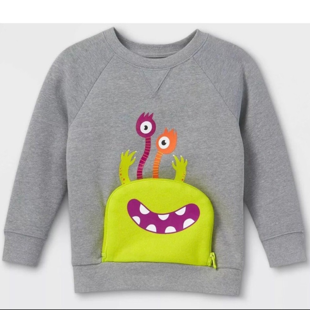 Cat & Jack Monster Candy Mouth Zipper Pocket Sweatshirt NEW